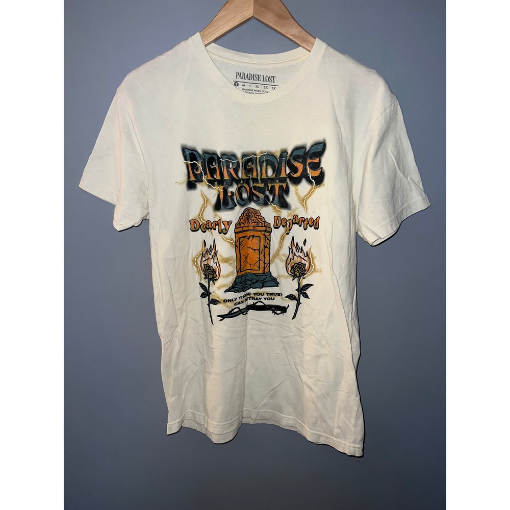 Paradise Lost Dearly Departed Graphic T-Shirt Mens Small Cream Streetwear‎ Goth